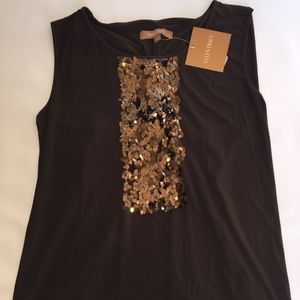 Ellen Tracy Brown Cocktail Sequins Fly Top